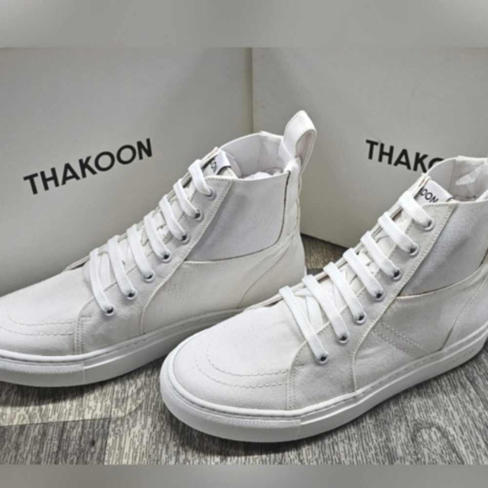 Thakoon White Elastic Pull On Lace High-Top Sneakers - Picture 4 of 11